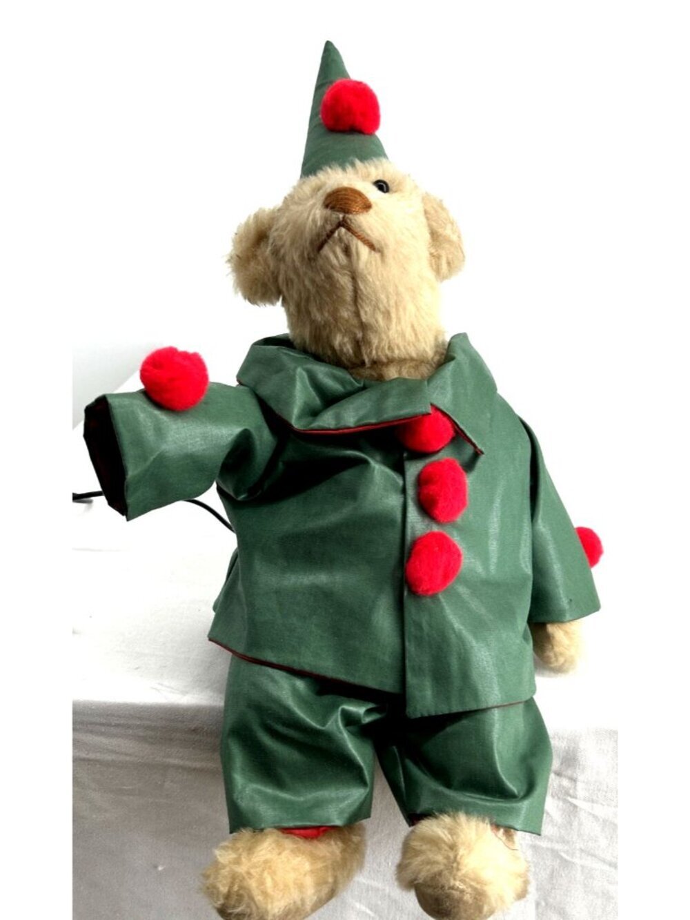 Bearly There Linda Spiegel Artist By Golly 17" Bear Green Jacket Red Pom Poms - Picture 2 of 6